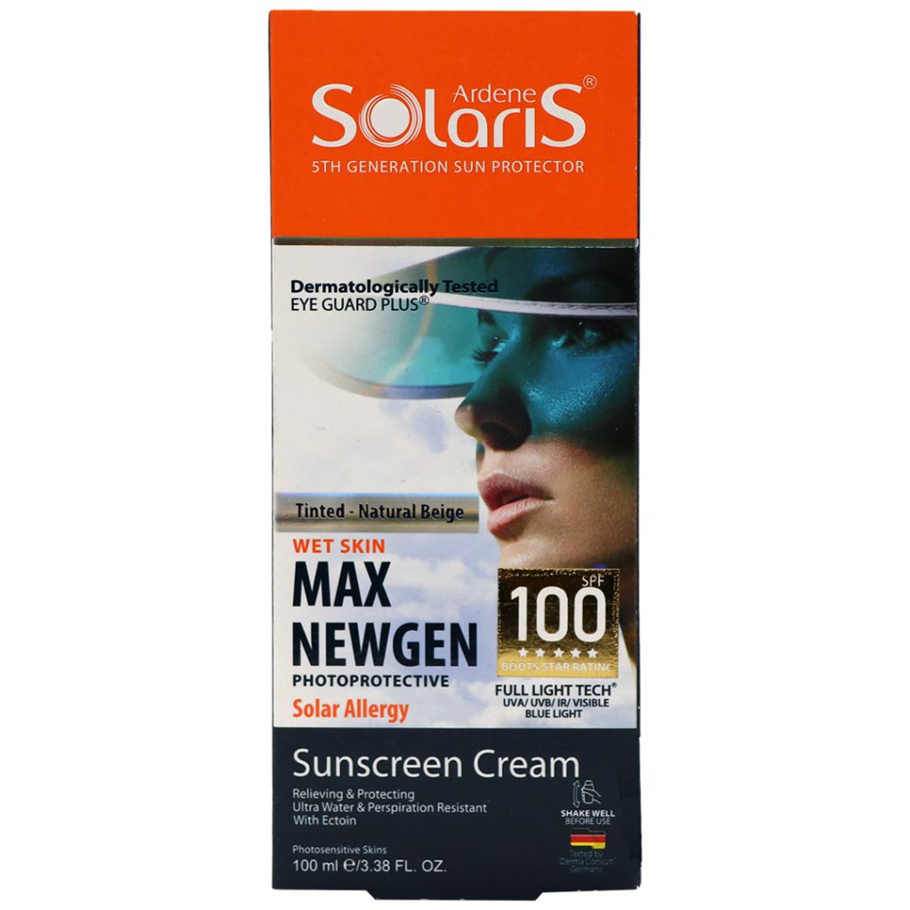 کرم ضد آفتاب آبی فاقد چربی رنگی بژ طبیعی SPF50 آردن سولاریس