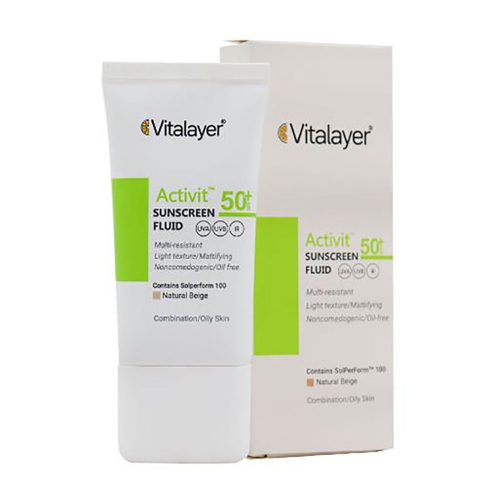 فلوئید ضد افتاب بی رنگ SPF50 پوست چرب ویتالیر