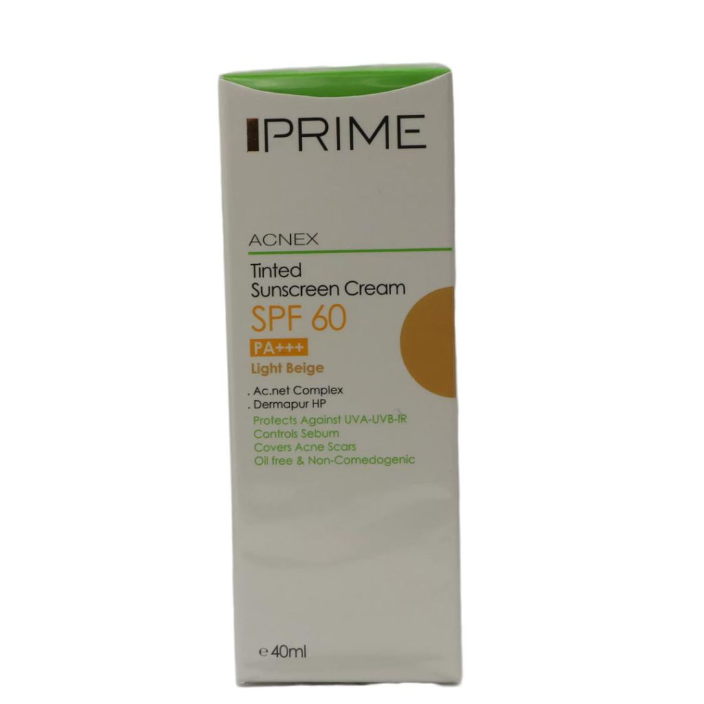 کرم ضد آفتاب فاقد چربی رنگی (بژ روشن) SPF60 مناسب پوست چرب پرایم