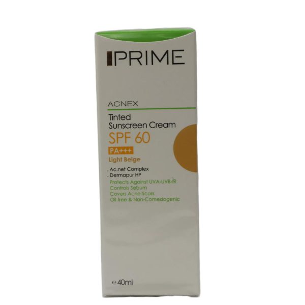کرم ضد آفتاب فاقد چربی رنگی (بژ روشن) SPF60 مناسب پوست چرب پرایم
