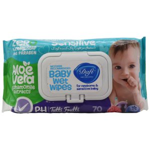 دستمال مرطوب پاک کننده کودک پوست حساس درب دار با اسانس توتی فروتی دافی