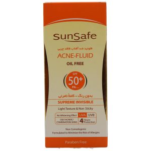 فلوئید ضد آفتاب فاقد چربی بی رنگ SPF50 مناسب پوست چرب و آکنه ای سان سیف