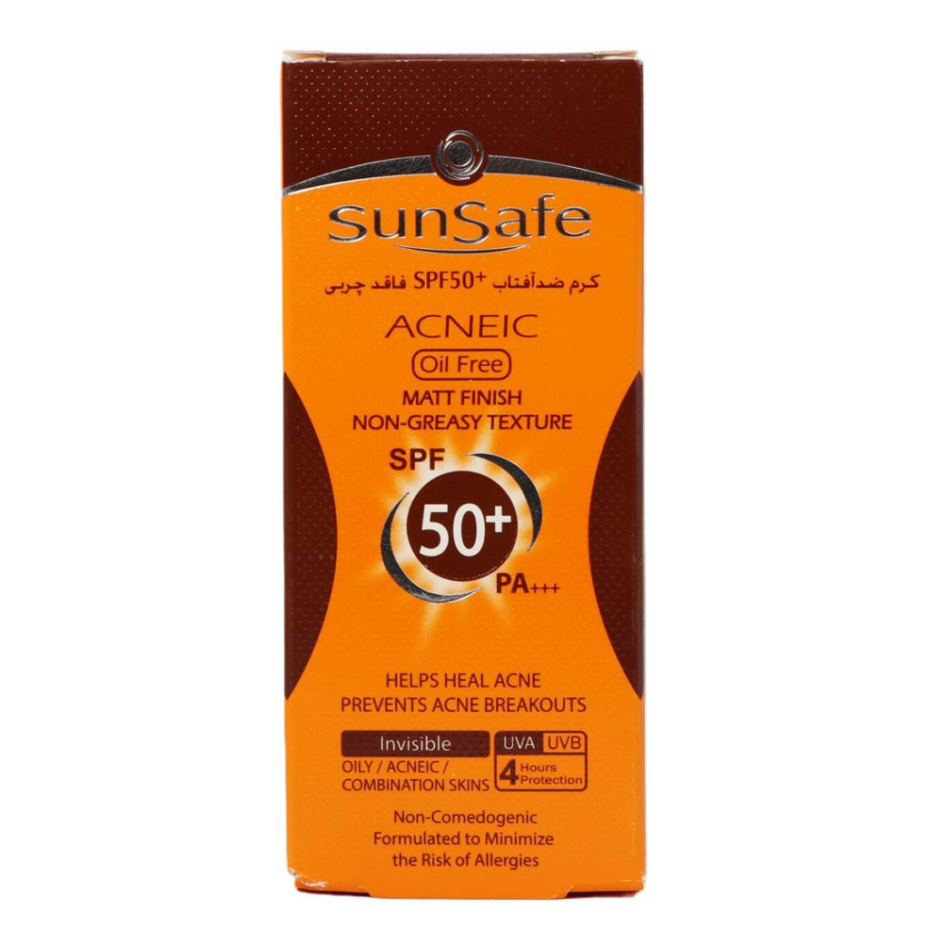 کرم ضد آفتاب فاقد چربی بی رنگ SPF50 مناسب پوست‌های چرب و دارای آکنه سان سیف