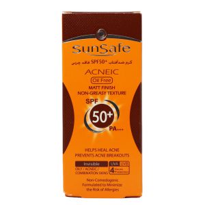 کرم ضد آفتاب فاقد چربی بی رنگ SPF50 مناسب پوست‌های چرب و دارای آکنه سان سیف