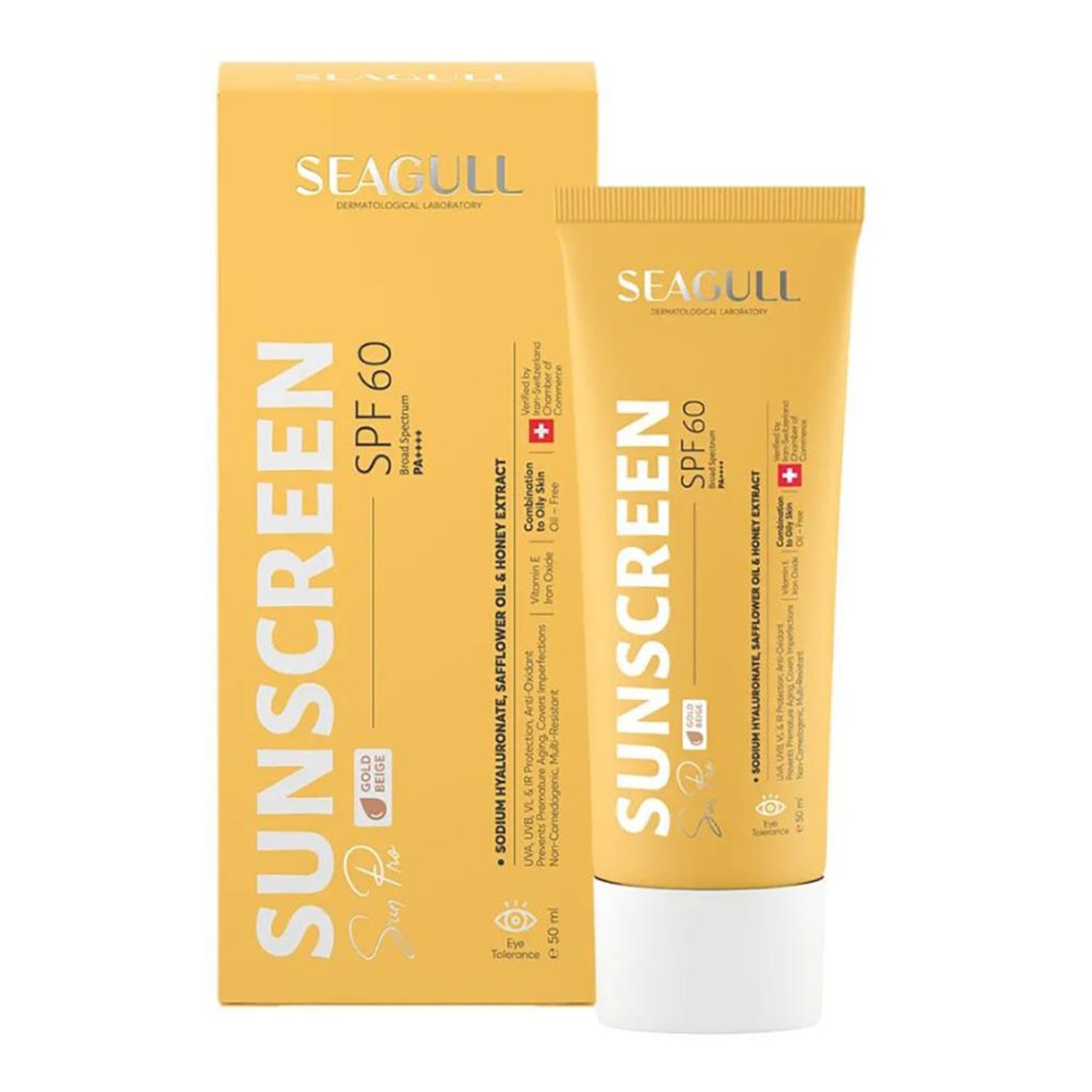 کرم ضد آفتاب فاقد چربی رنگی بژ طلایی SPF60 پوست های معمولی تا چرب سی گل