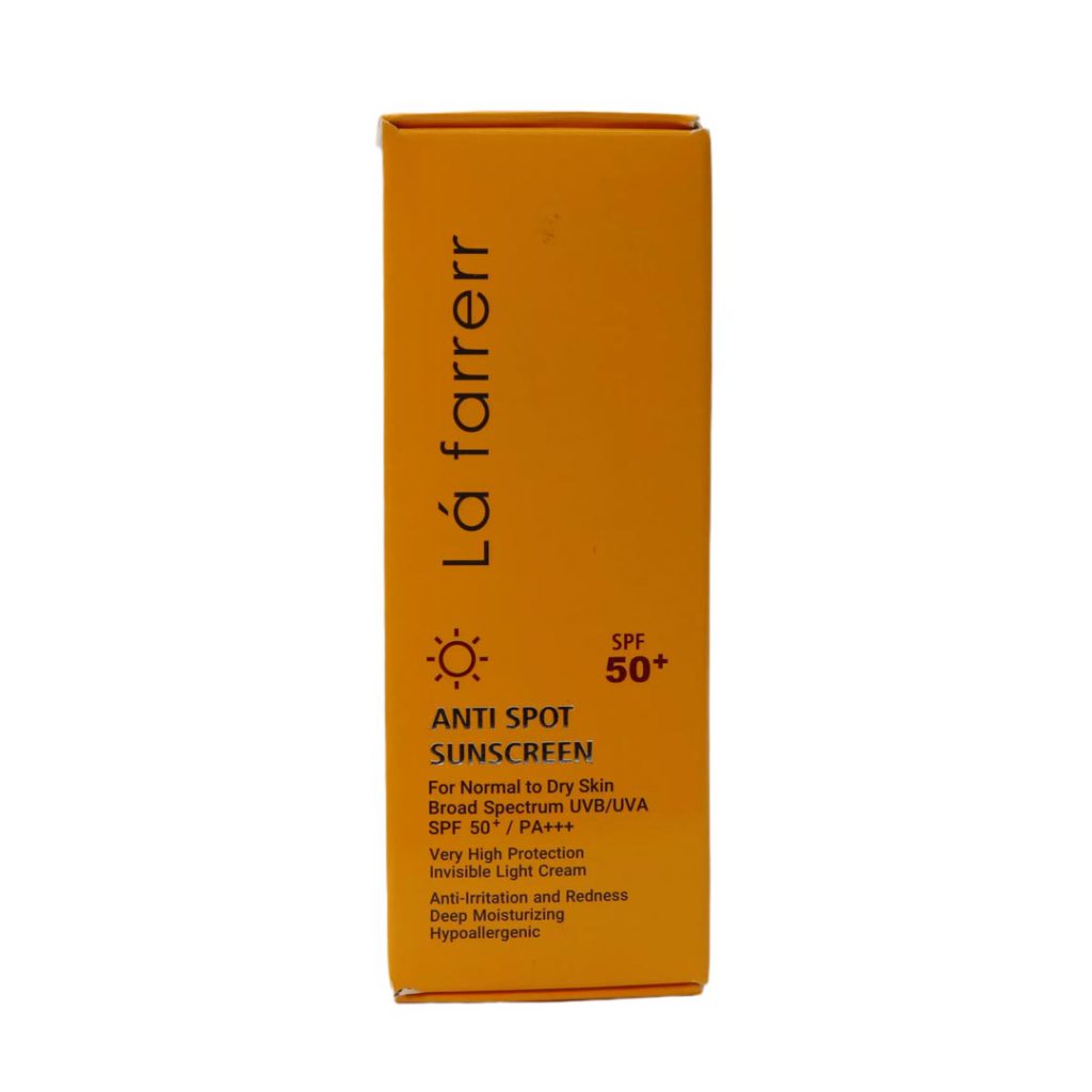 کرم ضد آفتاب و ضد لک بی رنگ SPF50 پوست خشک و معمولی لافارر