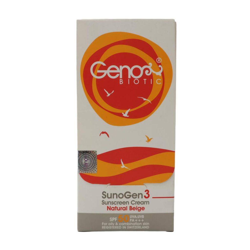 کرم ضد آفتاب رنگی بژ طبیعی SPF50 پوست های چرب و مختلط ژنوبایوتیک