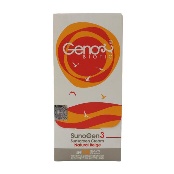 کرم ضد آفتاب رنگی بژ طبیعی SPF50 پوست های چرب و مختلط ژنوبایوتیک