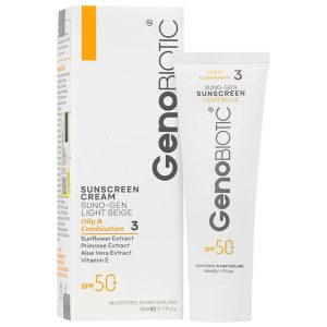 ضد آفتاب پوست چرب و مختلط بژ روشن SPF50 ژنوبایوتیک