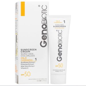 ضد آفتاب پوست چرب و مختلط بی رنگ SPF50 ژنوبایوتیک