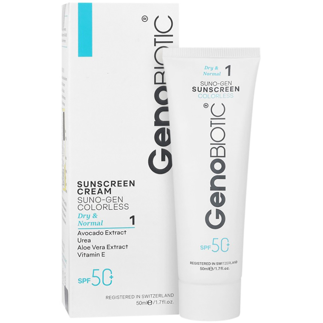 43925-00-1.jpg کرم ضد آفتاب بی رنگ SPF50 پوست های خشک و معمولی ژنوبایوتیک