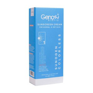 کرم ضد آفتاب بی رنگ SPF50 پوست های خشک و معمولی ژنوبایوتیک