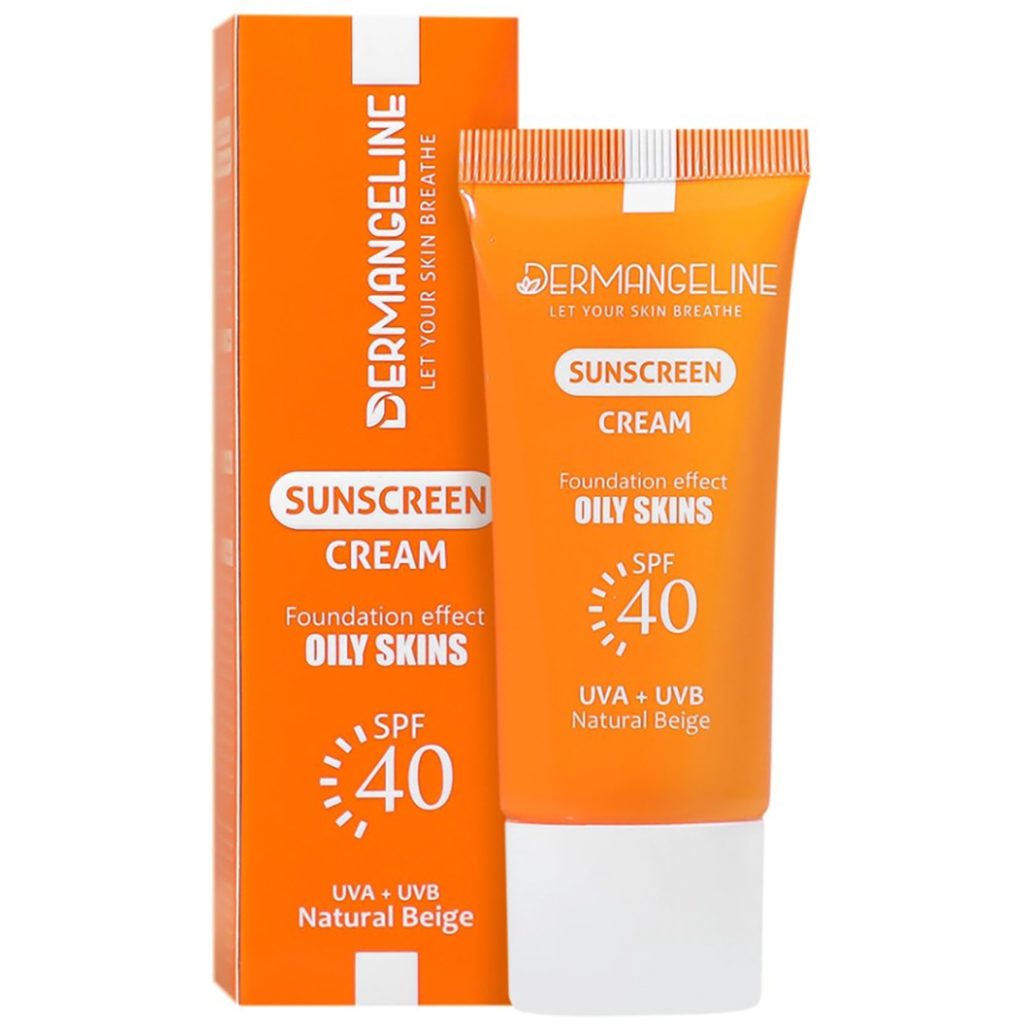ضد آفتاب کرم پودری SPF40 بژ طبیعی پوست چرب درم انجلین
